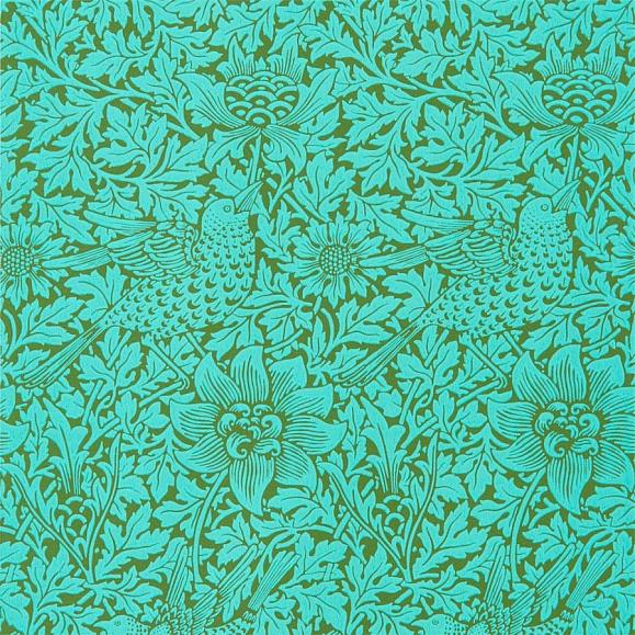Обои Morris 216958 Bird & Anemone Olive/Turquoise