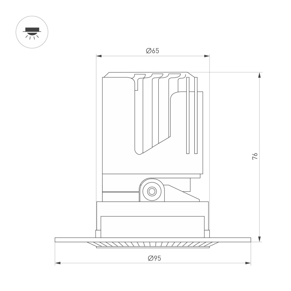 Встраиваемый светильник даунлайт Arlight MS-ARADO-TRIMLESS-R65-9W Warm3000 (WH-WH, 55 deg, 230V) (IP20 Металл) 052409