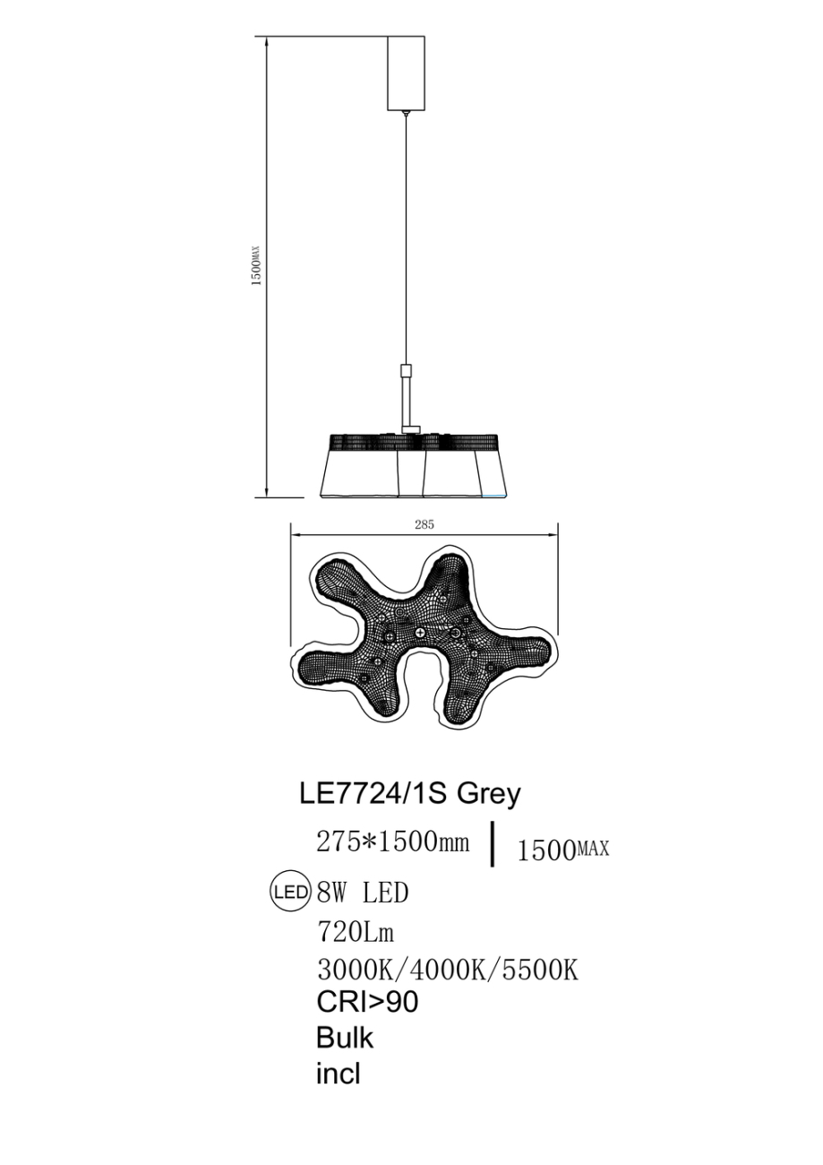 Подвесной светильник Recif LE7724/1S Grey