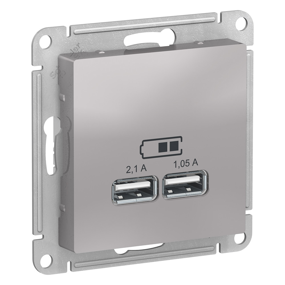 Розетка USB, 5В, 1 порт x 2,1 А, 2 порта х 1,05 А Systeme Electric AtlasDesign Алюминий ATN000333