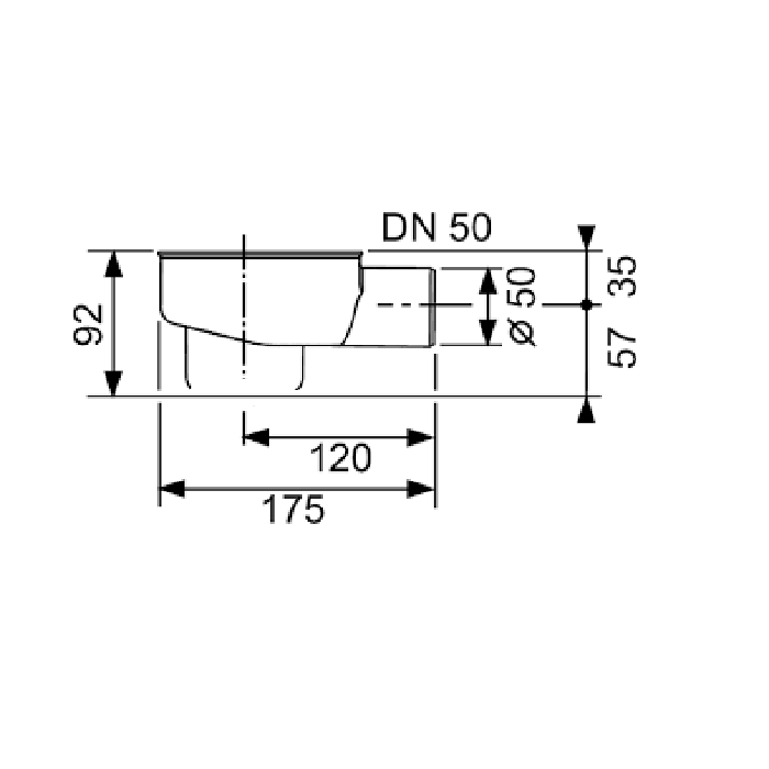 TECE drainline, сифон, 0,8 л/c, DN 50, выход вбок, высота монтажа от нижнего края сифона до верхнего края слива – 120 мм.