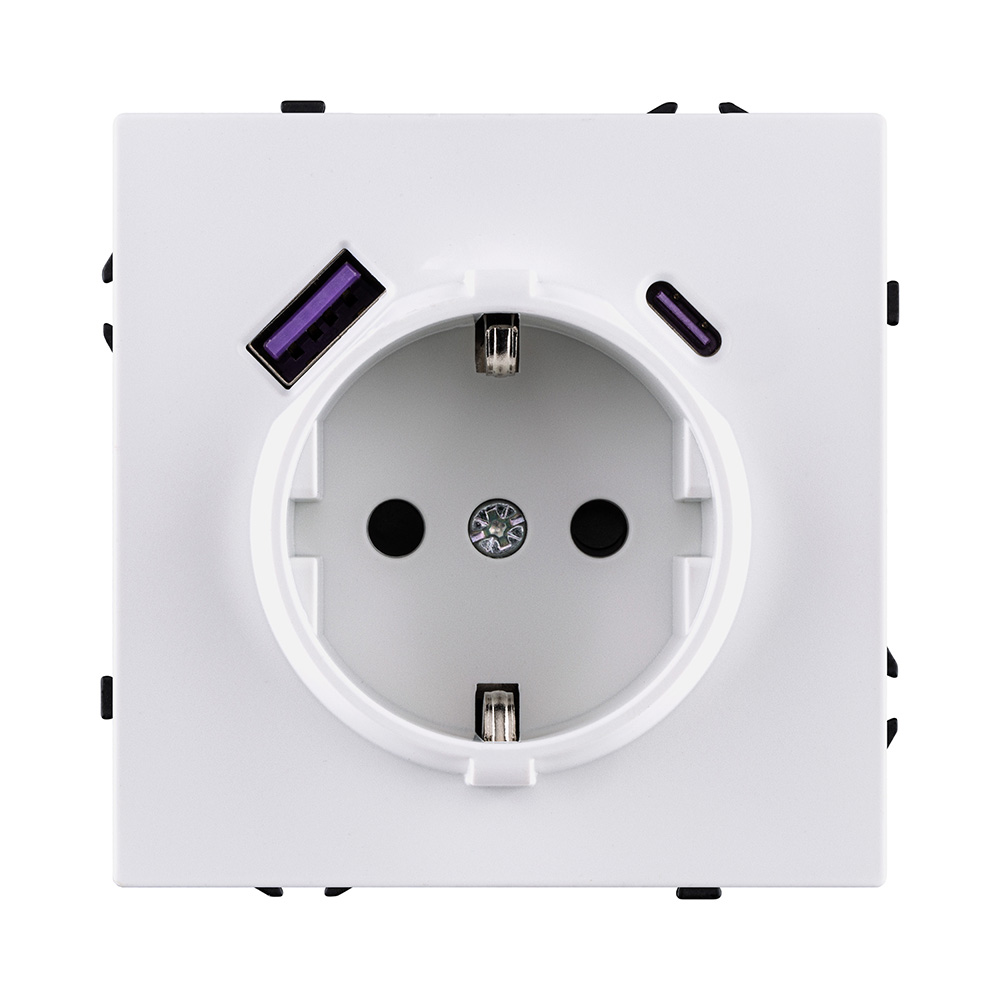 Розетка штепсельная SCHUKO 16A/250 В с USB A+C 20W, белый глянцевый Kollinger Eclipse EC-016WG