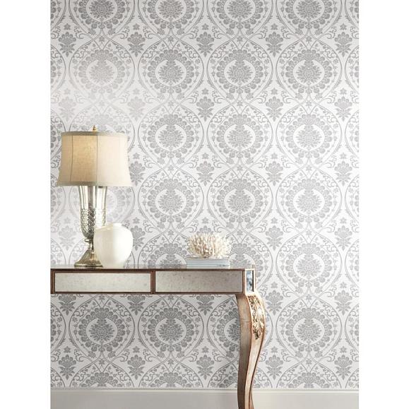 Обои York DM4905 Imperial Damask White/Silver