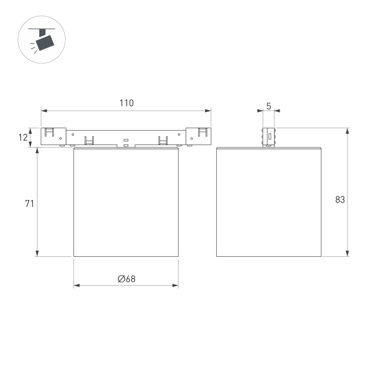 Трековый магнитный светильник Arlight MAG-MICROCOSM-POINT-R68-7W Day4000 (BK, 36 deg, 24V) (IP20 Металл) 051757