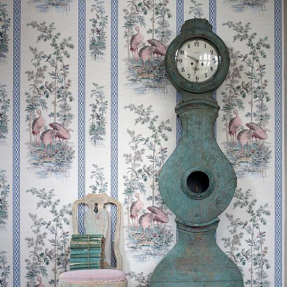Обои Zoffany 313032 Storks & Thrushes Tuscan Pink / Cobalt