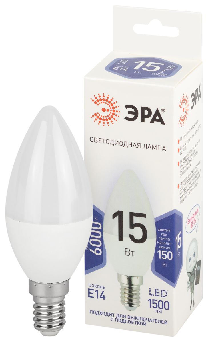 Лампа светодиодная Эра STD LED B35-15W-860-E14 6500K свеча  Б0066806