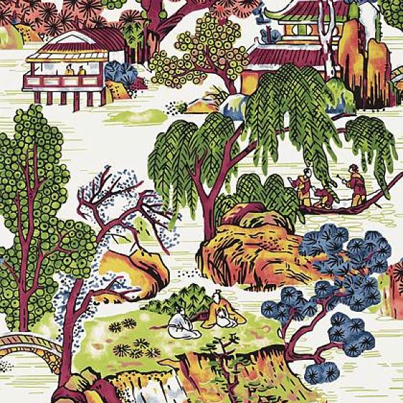 Обои Thibaut T75464 Asian Scenic Coral and Green