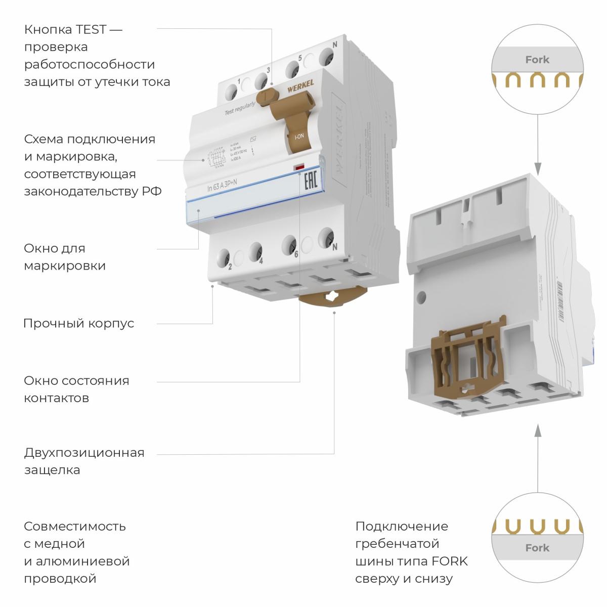 Устройство защитного отключения 3P+N 25 A 30 mА АС 6 kА Werkel W914P256 4690389193156 a062564