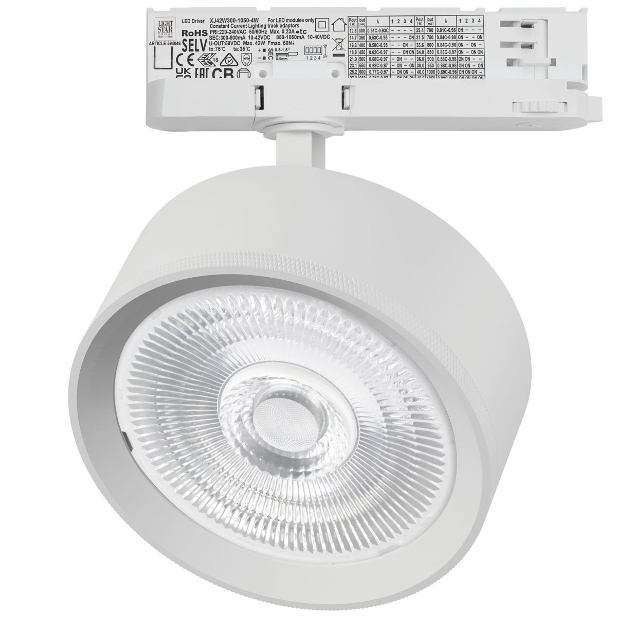 Трековый трехфазный светильник Quattro LED 60G с адаптером Lightstar Alta Pro A5736QT60G (215736 + 594046 + 215704)