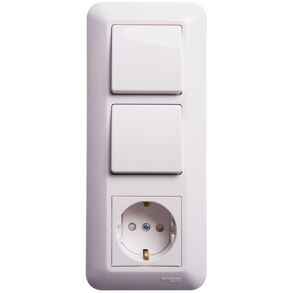 Выключатель 2-клавишный с розеткой Schneider Electric Прима BK2VR-008VK-B
