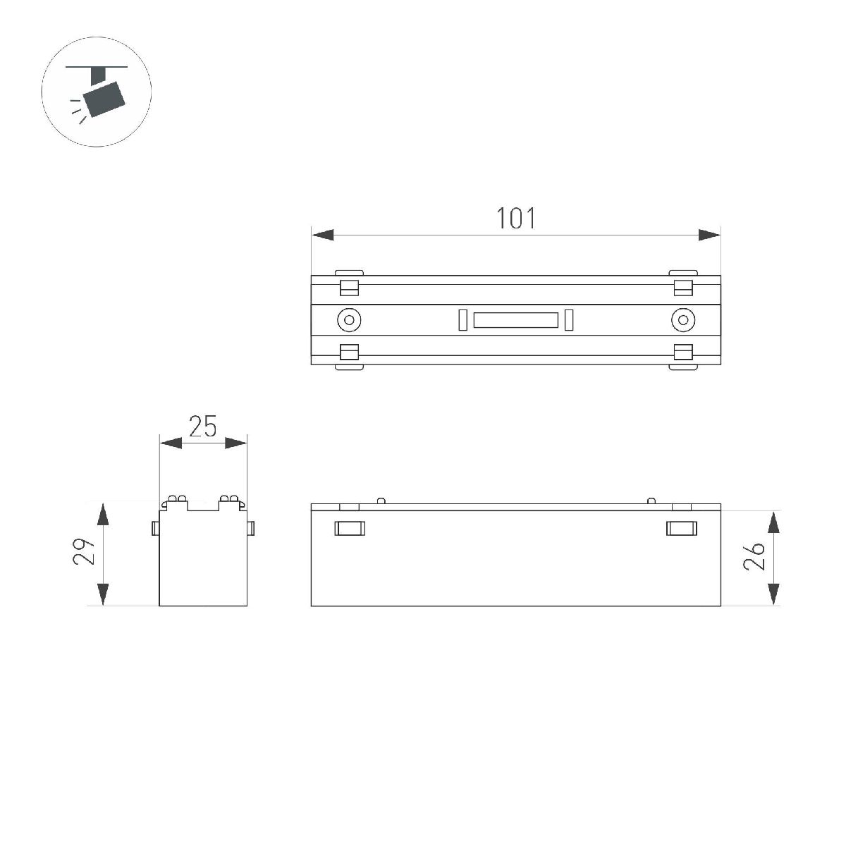 Трековый магнитный светильник Arlight MAG-VIBE-LASER-L101-6W Day4000-MIX (BK, 24 deg, 48V, DALI) 044418
