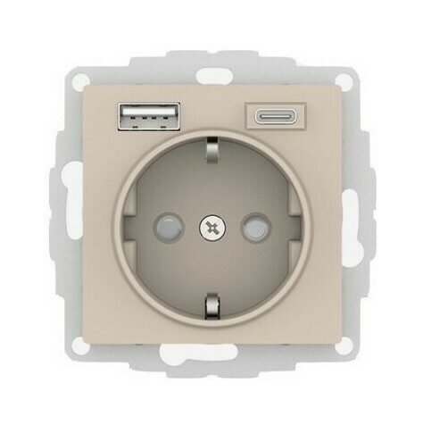Розетка 16А c 2 USB A+C, 5В/2,4А/3,0А, 2х5В/1,5А, механизм Systeme Electric AtlasDesign Песочный ATN001232