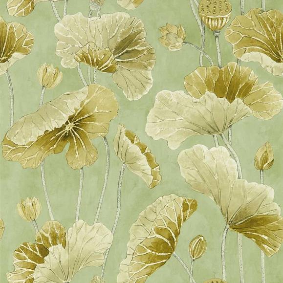 Обои Sanderson 217126 Lotus Leaf Oriental Green/ Olive