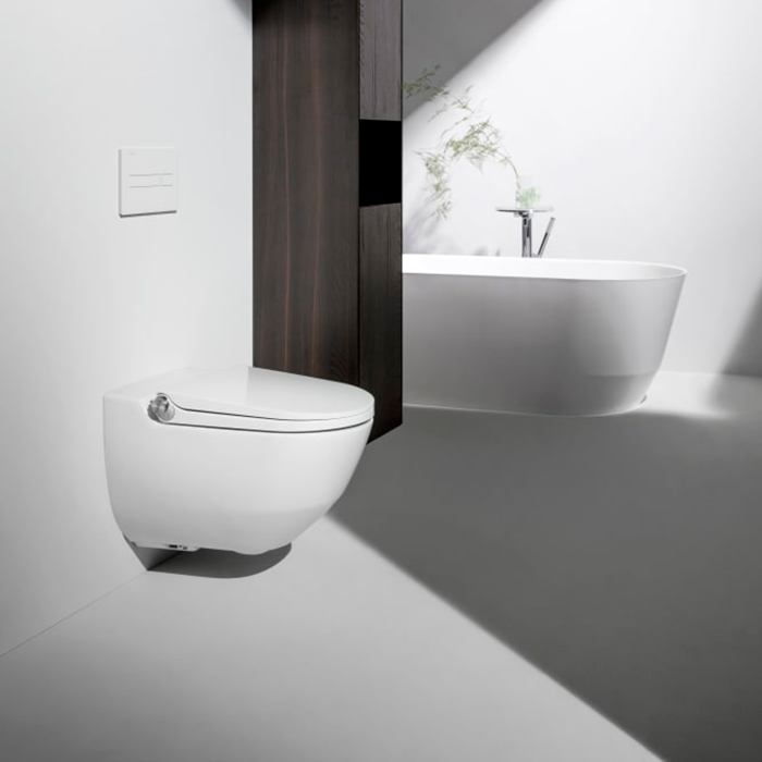 Laufen Cleanet Riva Унитаз-биде подвесной 60х39см, безободковый, с сиденьем, пульт д/у, покрытие LCC, панель титан-черный, цвет: белый