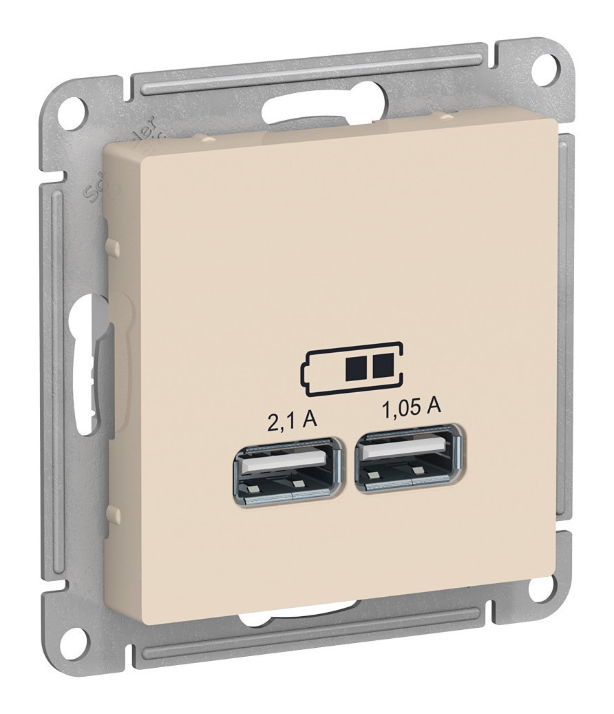 Розетка USB, 5В, 1 порт x 2,1 А, 2 порта х 1,05 А, механизм Systeme Electric AtlasDesign Беж ATN000233