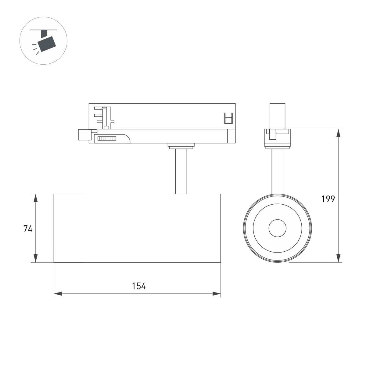 Трековый трехфазный светильник Arlight LGD-GERA-TRUECOLOR-4TR-R74-20W Day4000 CRI98 (Черный, 15 deg, 230V) (IP20 Металл) 059913