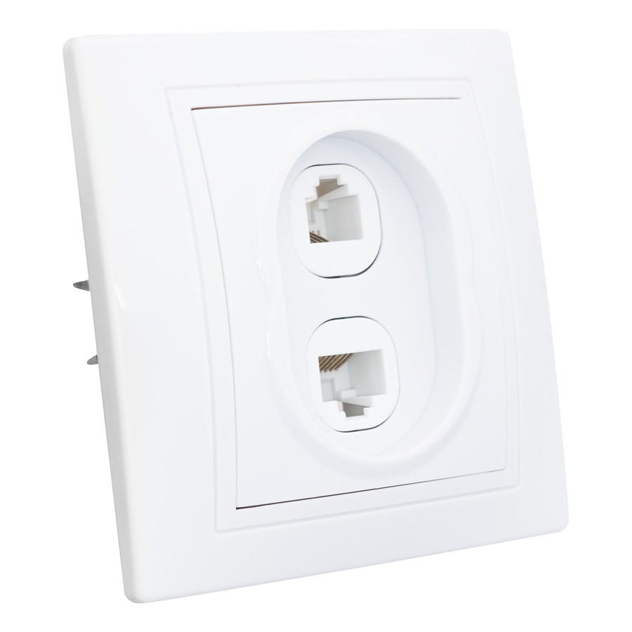 Розетка телефонная RJ11 + компьютерная RJ45 скрытой установки IP20, белая "Дельта" General 477229