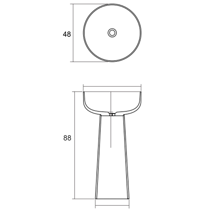 Dea Design Light Раковина 48x48x88см., напольная, без отв., Glasstech, прозрачная смола, цвет: чаша brown copper/пьедестал белый