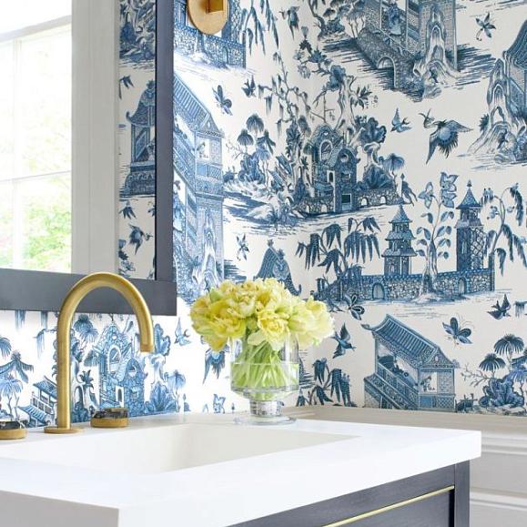 Обои Thibaut T13614 Grand Palace Blue and White