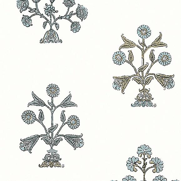 Обои Thibaut T10668 Indian Flower Spa Blue