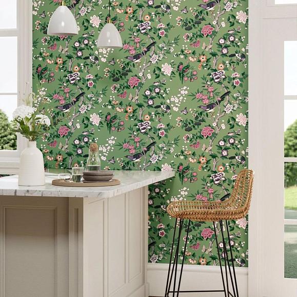 Обои Sanderson 217110 Chinoiserie Hall Chinese Green/Lotus Pink
