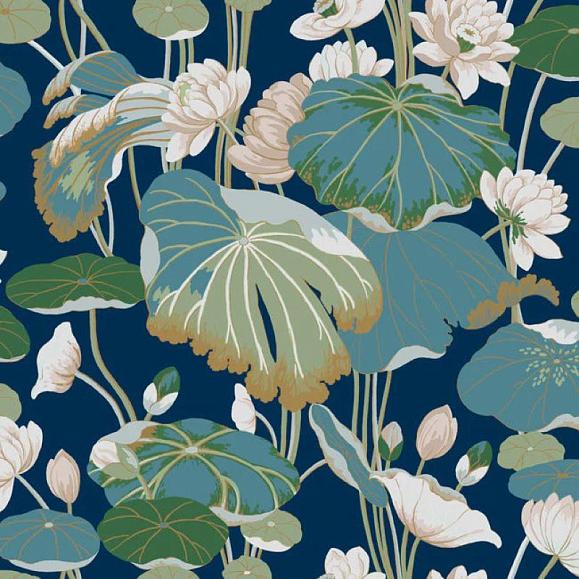 Обои York GO8295 Lotus Pond Indigo/Gold