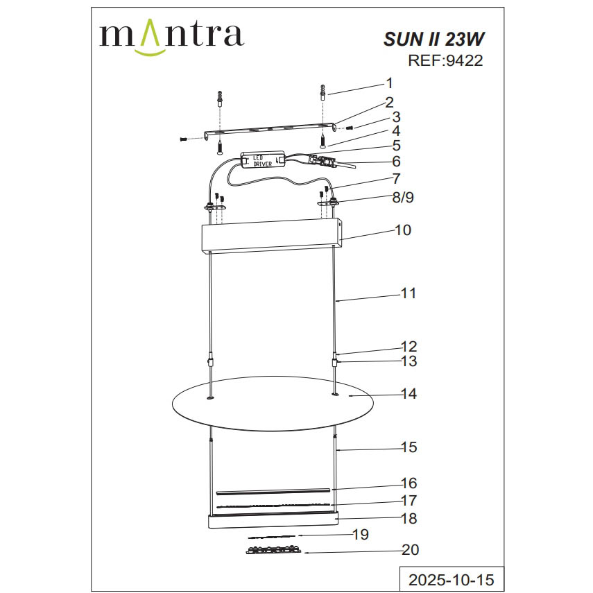 Подвесная люстра Mantra Sun Ii 9422