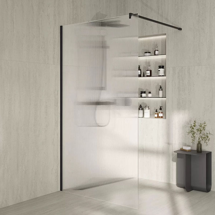 Kerama Marazzi Cristallo Душевое ограждение 120х210см, рифленое стекло, цвет: черный матовый