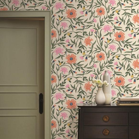 Обои York RF7433 Aster Linen & Coral