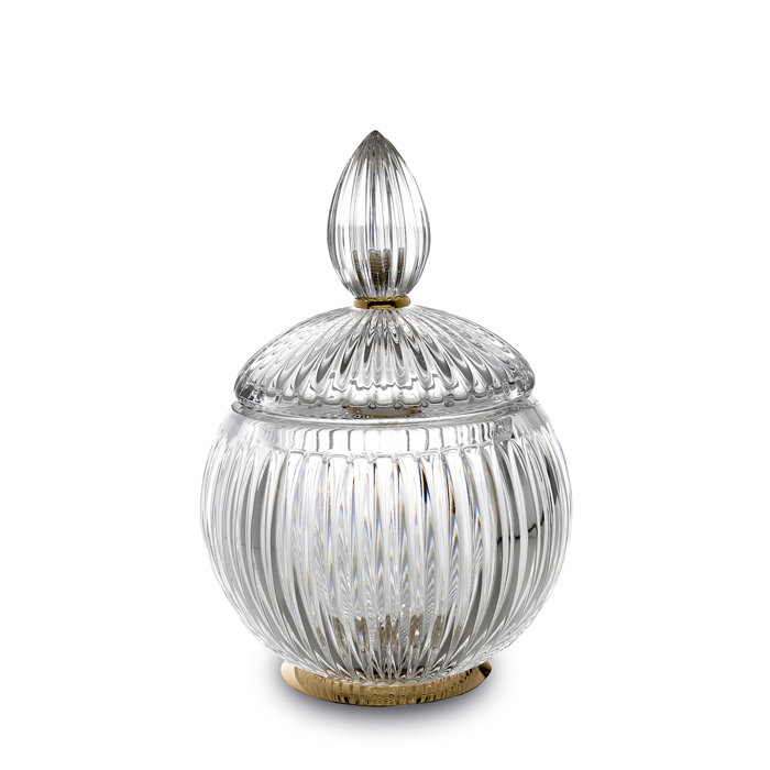 3SC ELEGANCE Баночка универсальная, D=12/h18 см, с крышкой, настольная, цвет: прозрачный хрусталь/золото 24к.