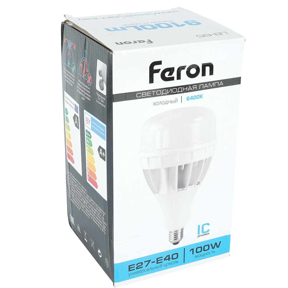 Лампа светодиодная Feron E27-E40 100W 6400K Цилиндр Матовая LB-65 25827