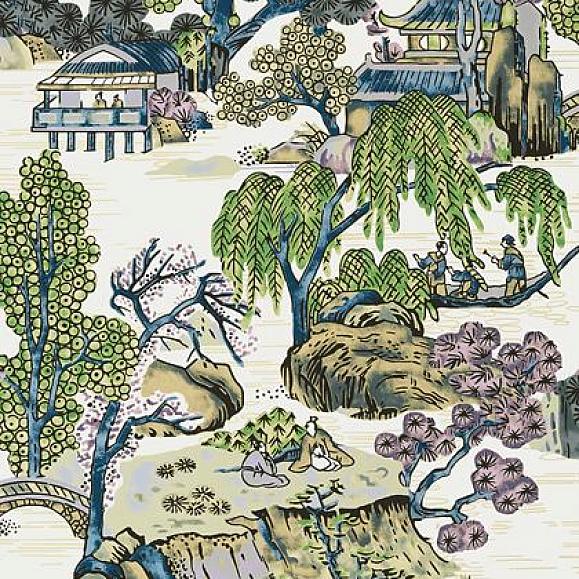 Обои Thibaut T75459 Asian Scenic Purple and Blue