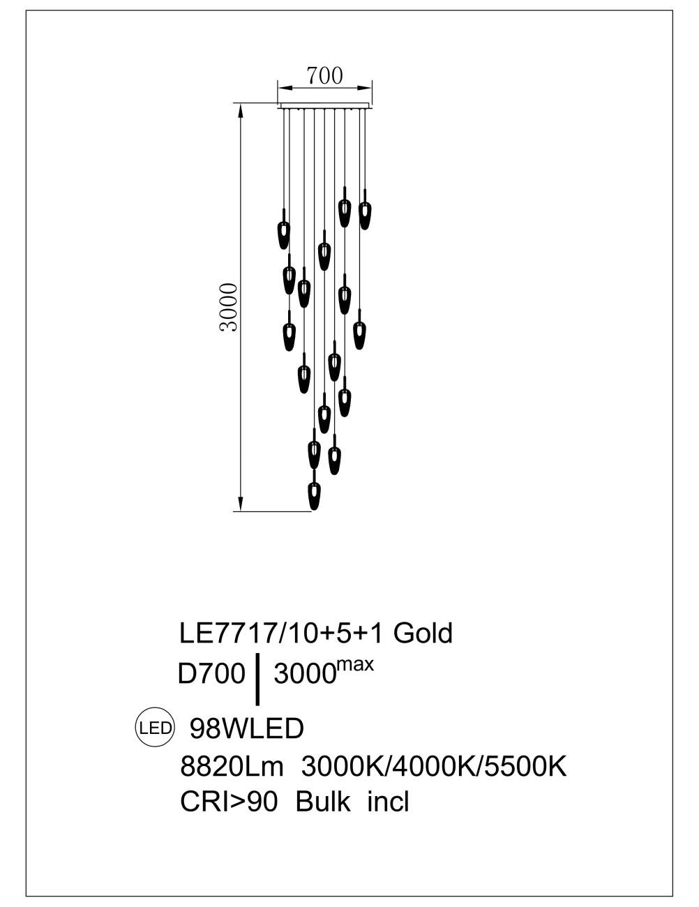 Подвесная люстра Cascade LE7717/10+5+1 Gold