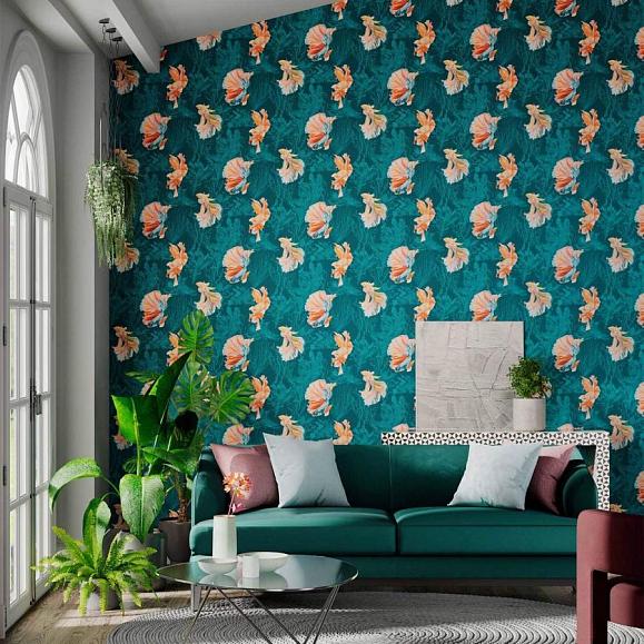 Обои Harlequin 112767 Halfmoon Azurite/ Coral