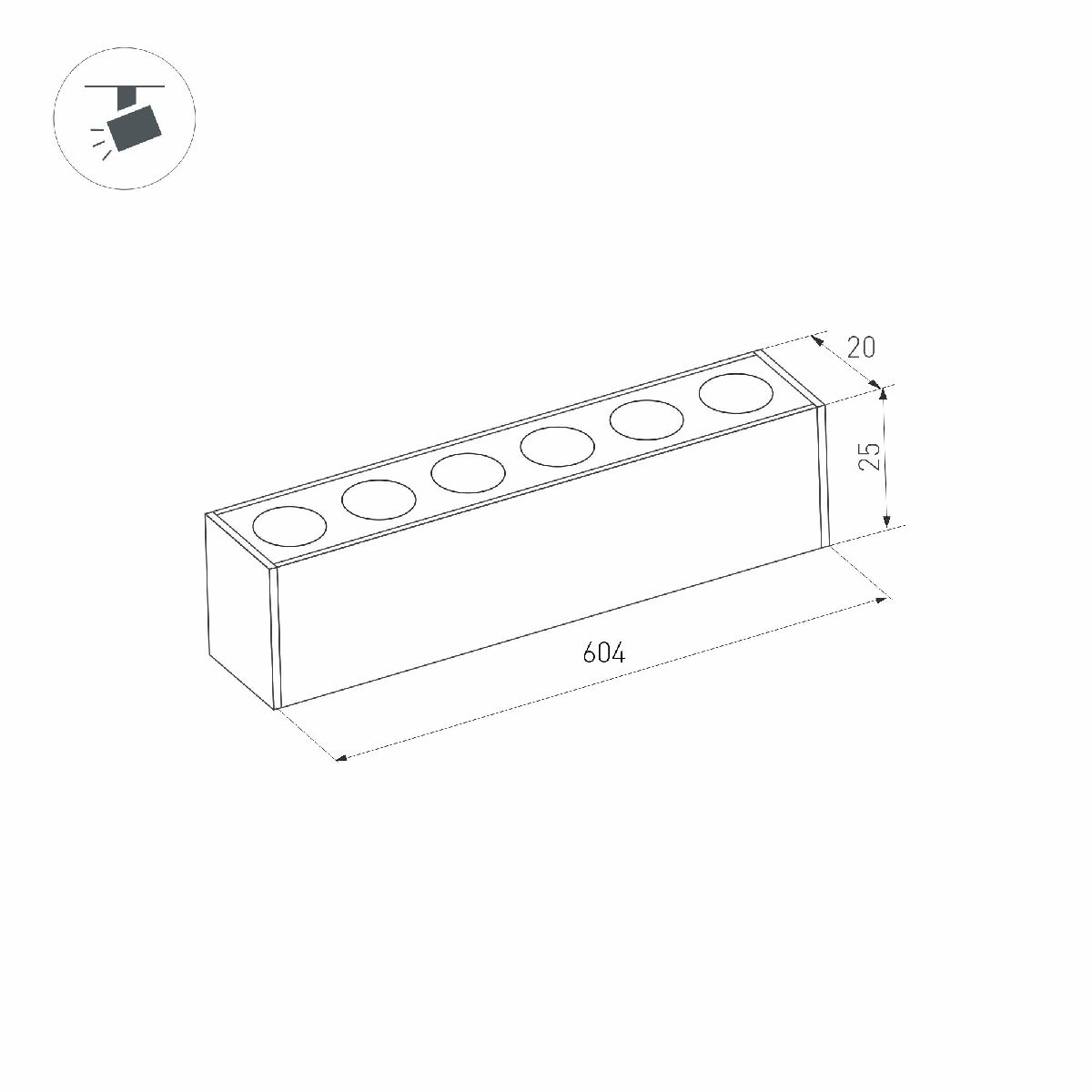 Трековый магнитный светильник Arlight MAG-DOTS-25-L600-18W Warm3000 (BK, 30 deg, 24V, DALI) 046327