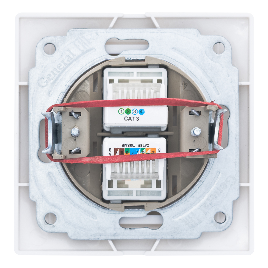 Розетка телефонная RJ11 + компьютерная RJ45 скрытой установки IP20, белая "Дельта" General 477229