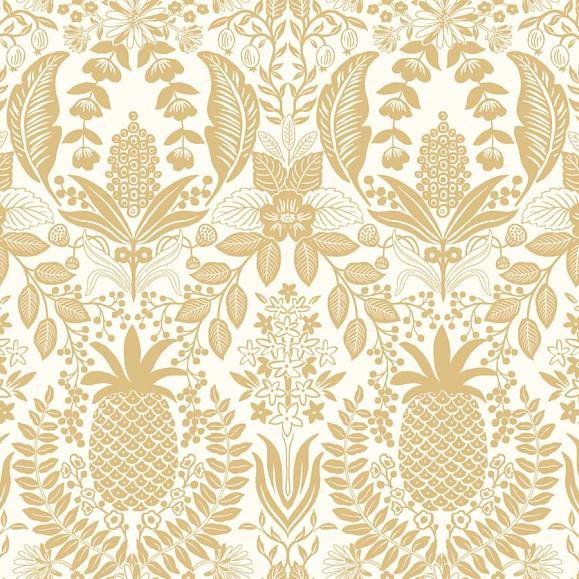 Обои York RF7482 Pineapple Damask White & Gold