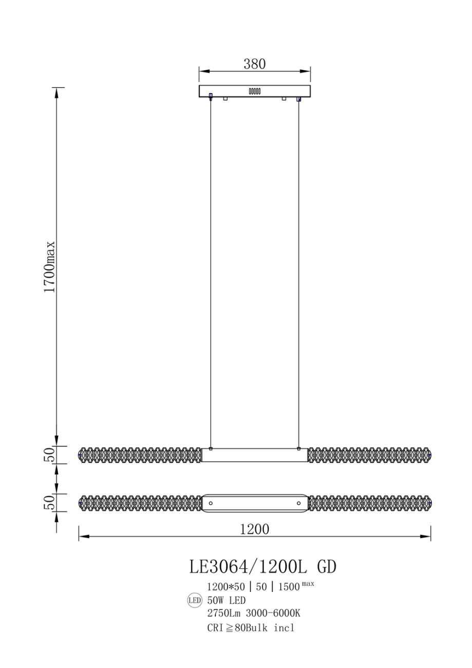 Подвесная люстра Tesla LE3064/1200L GD