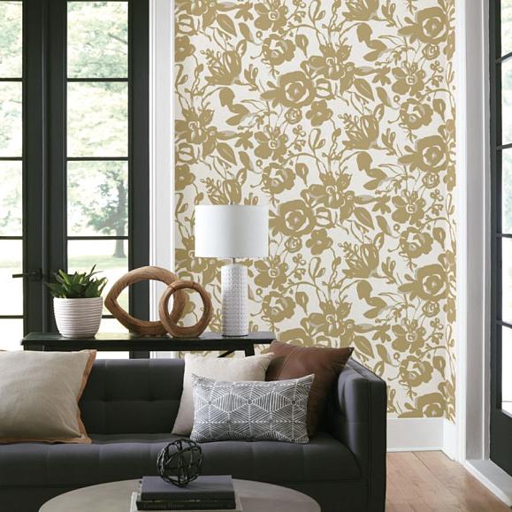 Обои York BL1732 Brushstroke Floral Gold