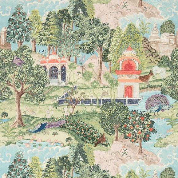 Обои Zoffany 311743 Peacock Garden Green/Coral