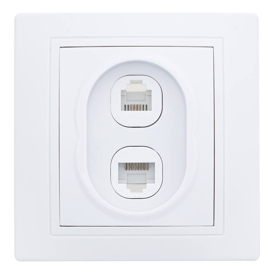 Розетка телефонная RJ11 + компьютерная RJ45 скрытой установки IP20, белая "Дельта" General 477229