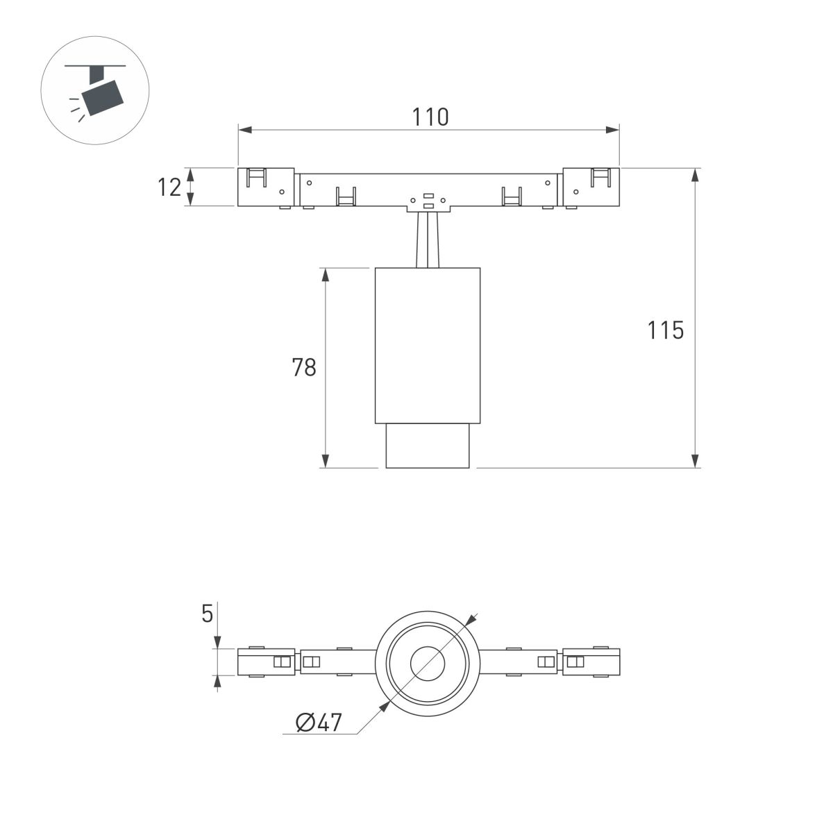 Трековый магнитный светильник Arlight MAG-MICROCOSM-SPOT-ZOOM-R47-9W Warm3000 (BK, 15-55 deg, 24V) (IP20 Металл) 051769