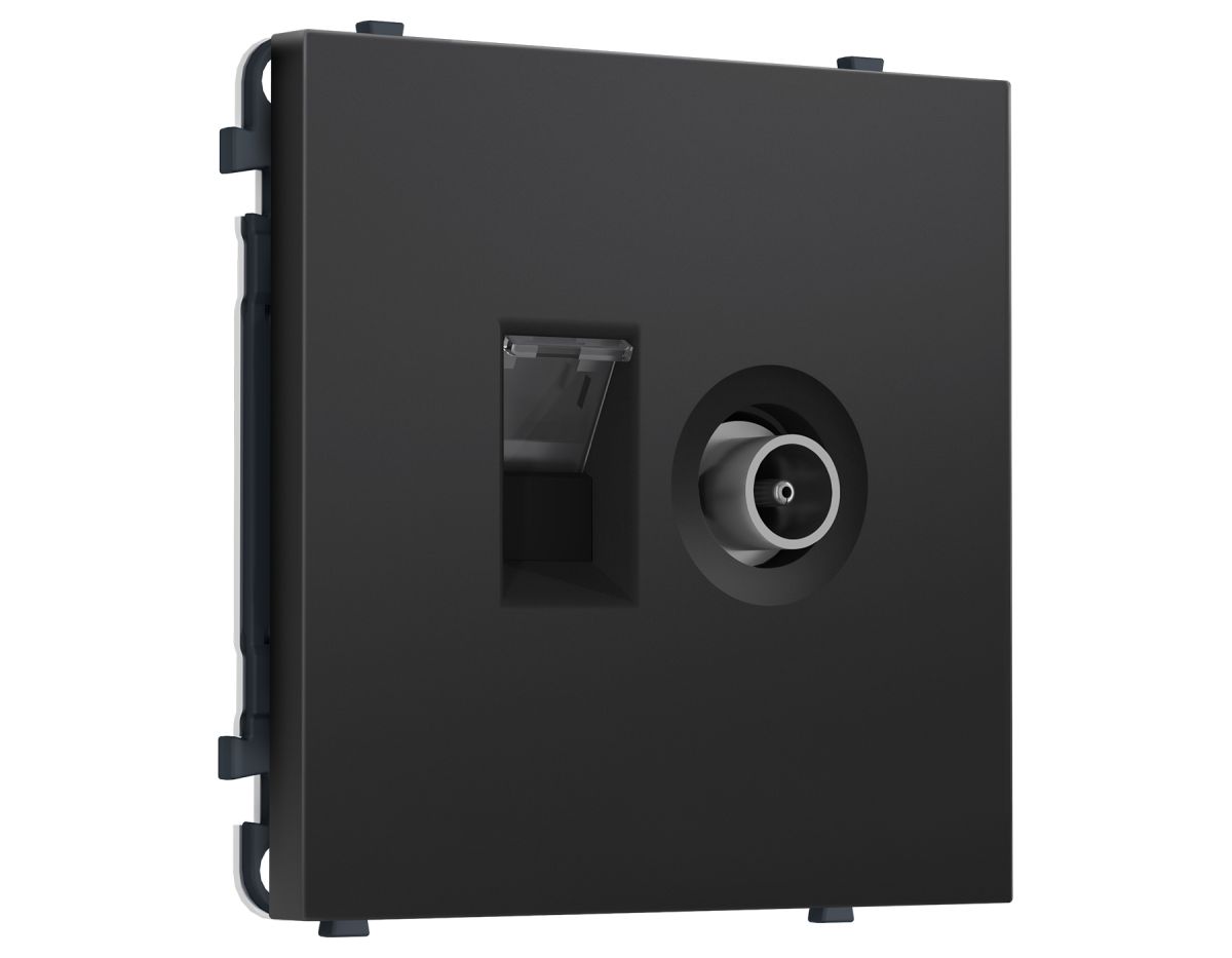 Комплект механизма розетки компьютерной + TV оконечной SIGMA Черный матовый RJ-45 Ambrella Volt MS812510 (SP8125, PR195)