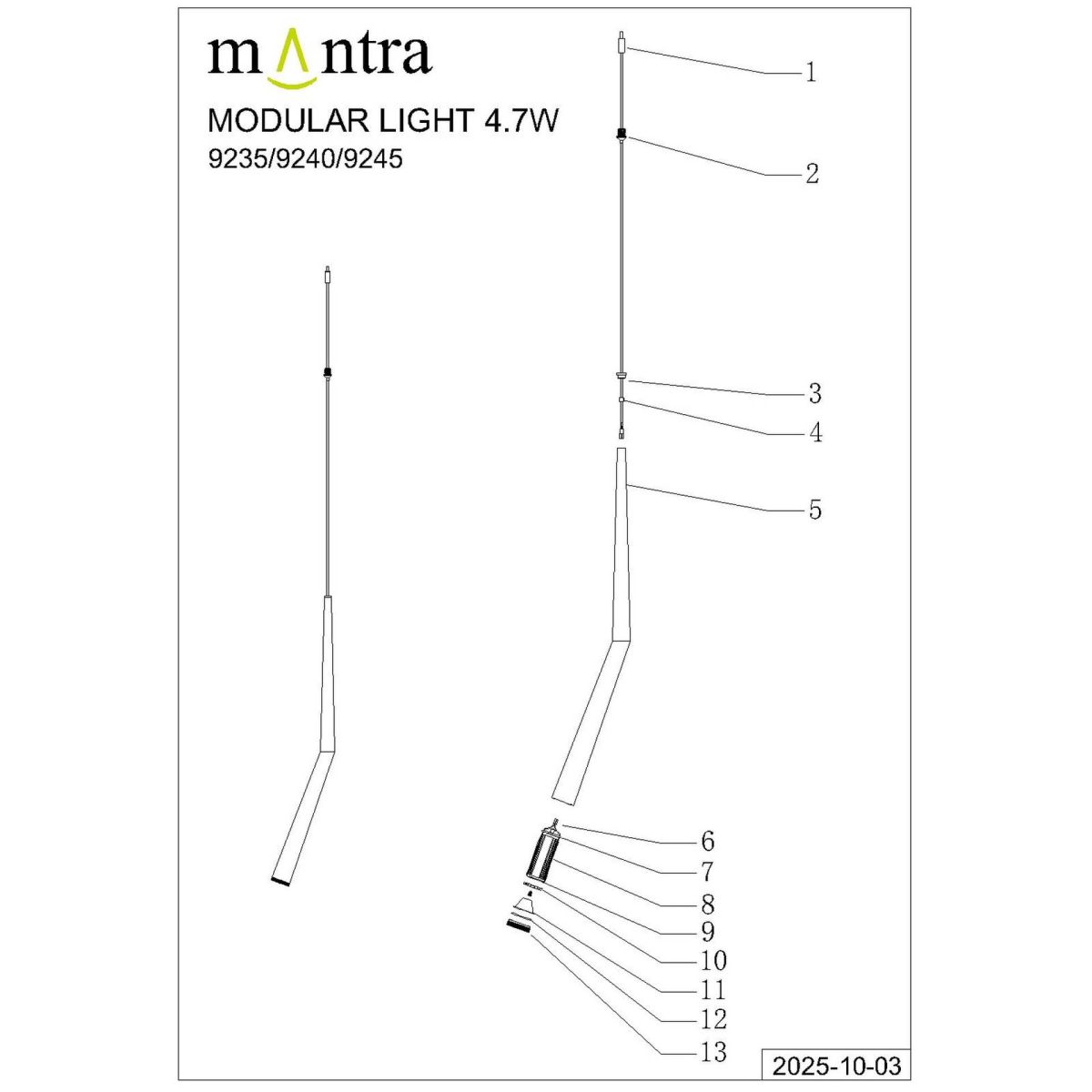 Подвесной модульный светильник без основания Mantra Boomerang 9245