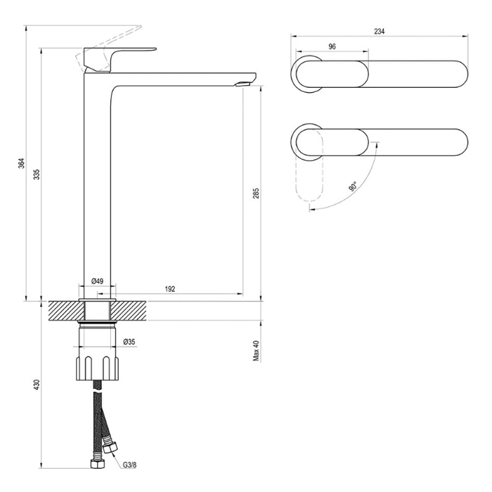 Ravak Eleganta Смеситель для раковины, высокий, 1 отв., без донного клапана, цвет: черный матовый
