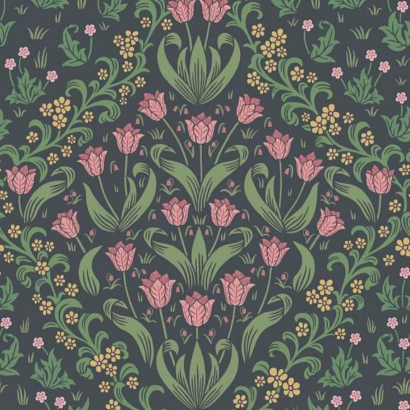 Обои Cole & Son 118/2003 Tudor Garden Plum & Olive Green on Charcoal