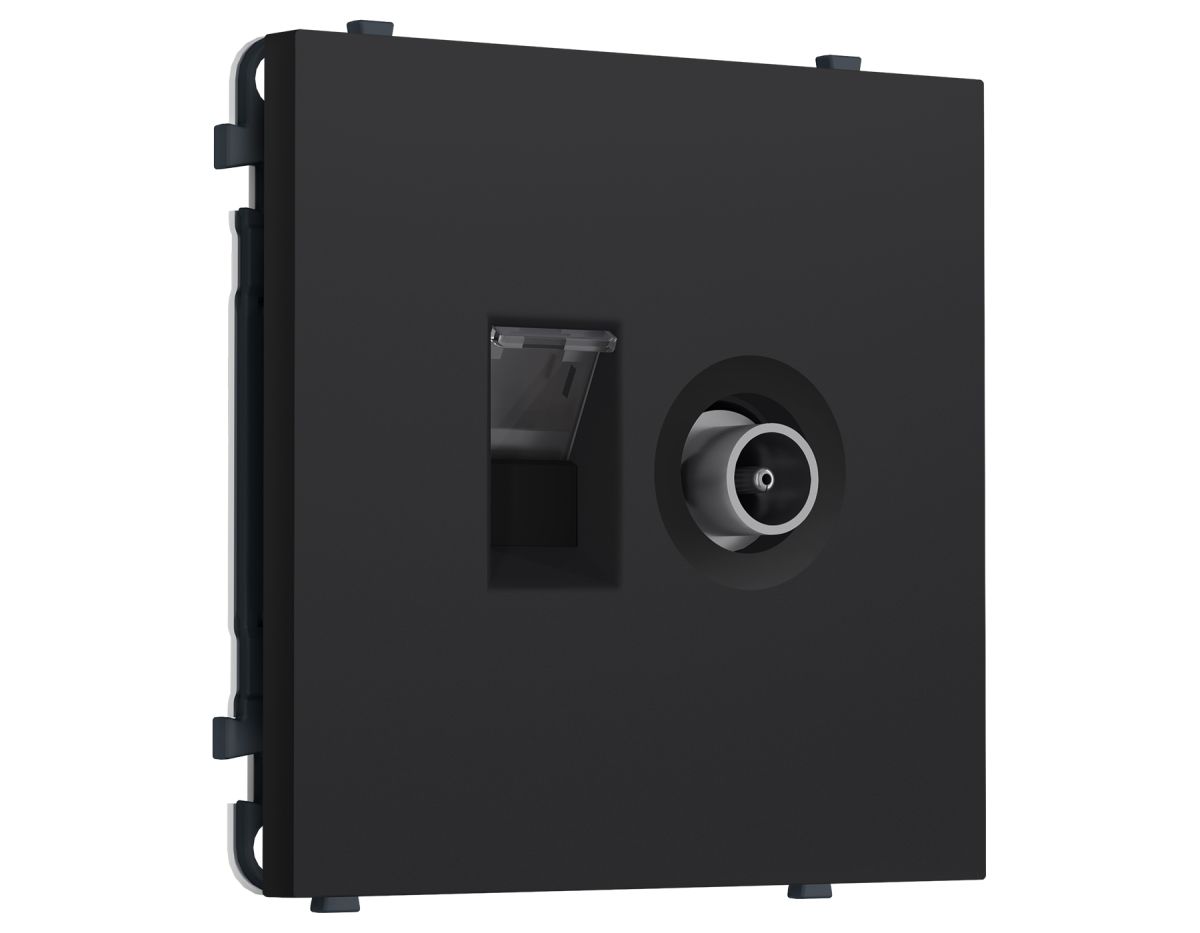 Комплект механизма розетки компьютерной + TV оконечной SIGMA Черный Мягкое касание RJ-45 CAT6/50-870MHz 1dB с/ш QUANT PRO Ambrella Volt MS992510 (SP9925, PR195)