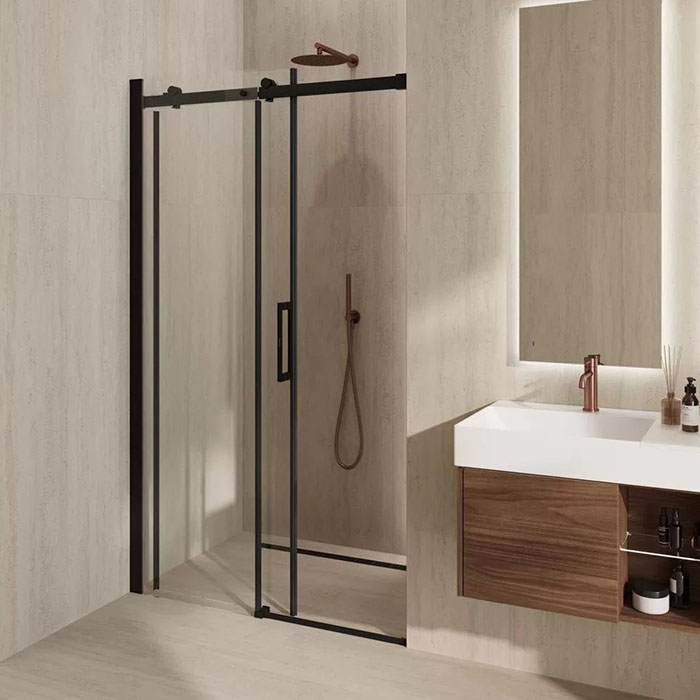 Kerama Marazzi Cristallo Душевая дверь 140х210см, раздвижная с функцией soft close, цвет: черный матовый