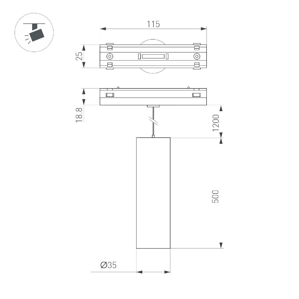 Трековый магнитный светильник Arlight MAG-VIBE-SPOT-HANG-R35-10W Day4000 (BK, 24 deg, 48V) 044164