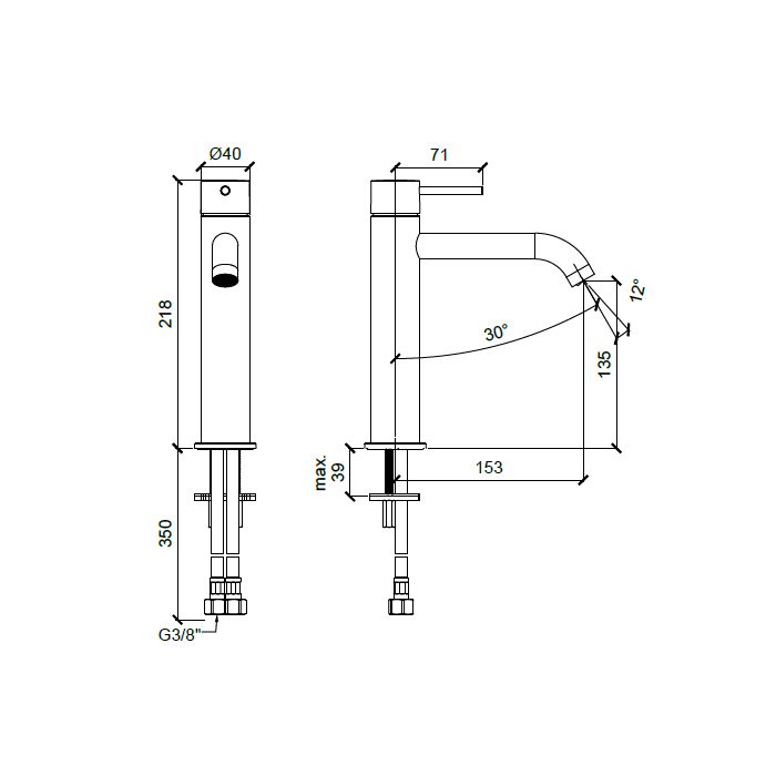 Almar Mixers Смеситель для раковины, высокий, 1 отв., без донного клапана, цвет: High Brass Brushed PVD